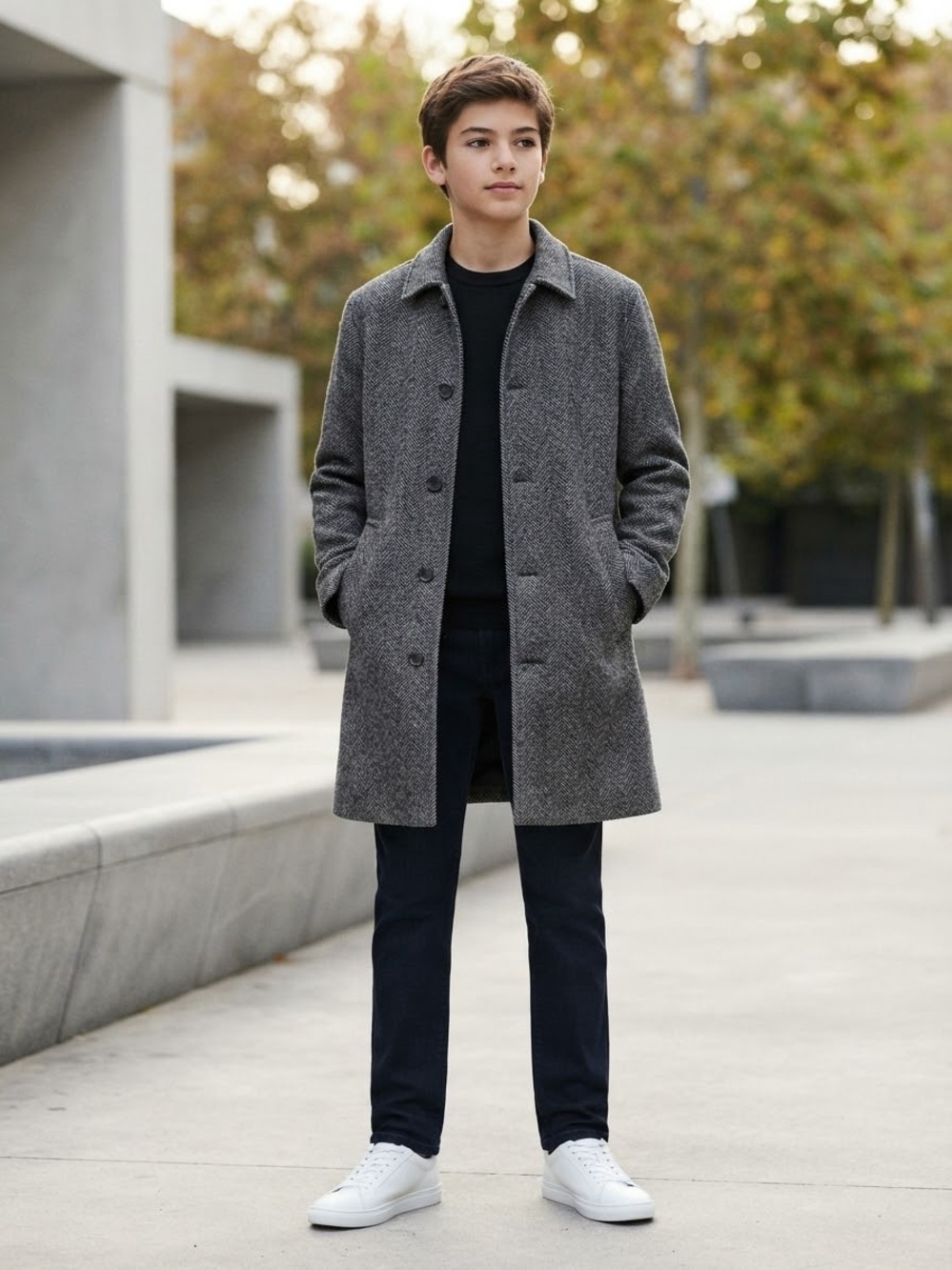 Zara Kids Boys Grey Herringbone Winter Coat Jacket Size 13-14 Years (164)